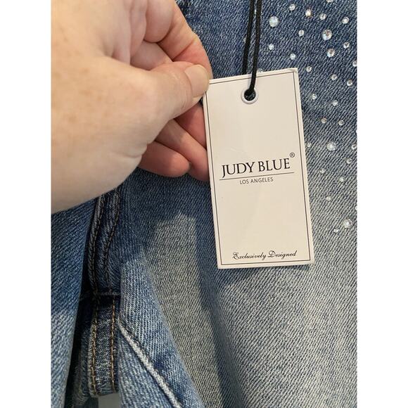 NWT Judy Blue Jean Shorts Women Small High Waist Rhinestone Cut Offs Festival - Picture 7 of 16